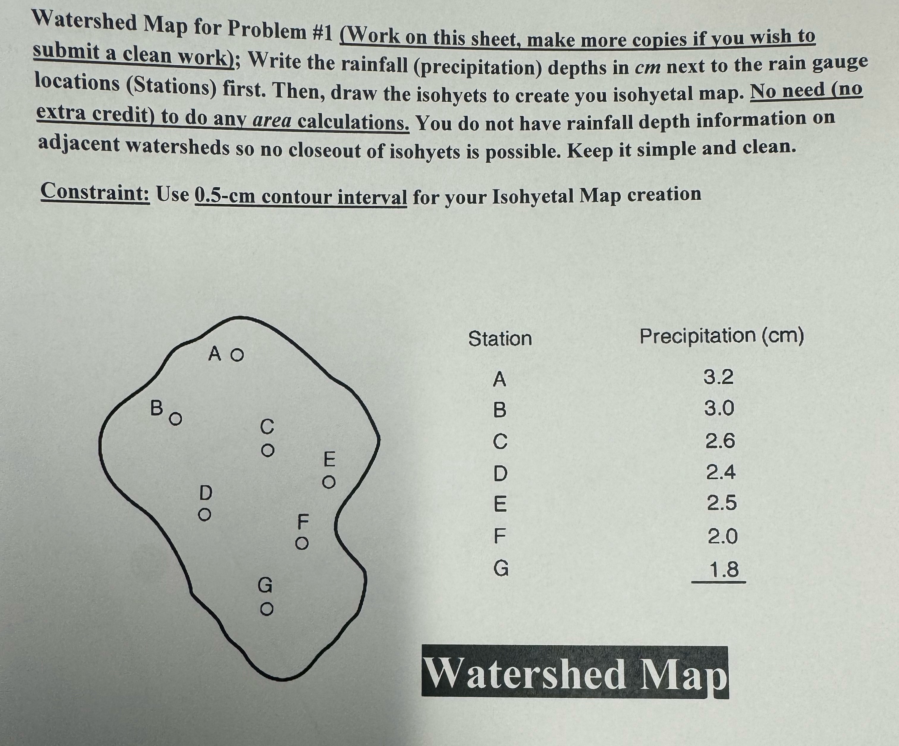 Problem 1 : Draw an Isohyetal Map on the