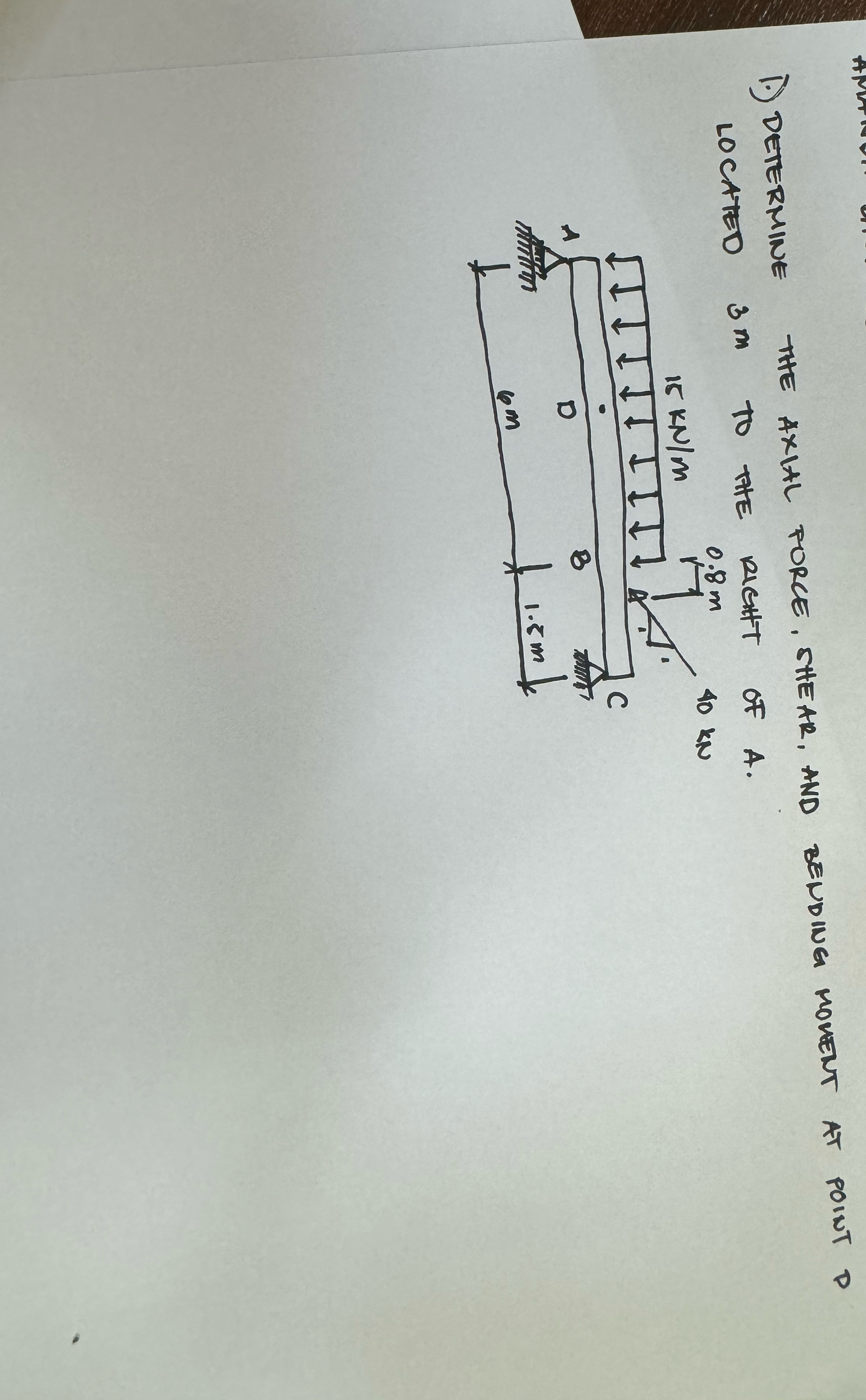 1 . ) DETERMINE THE AXIAL FORCE, SHEAR, AND