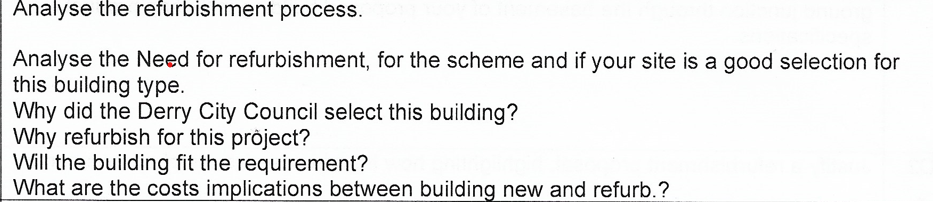 Analyse the refurbishment process. Analyse the