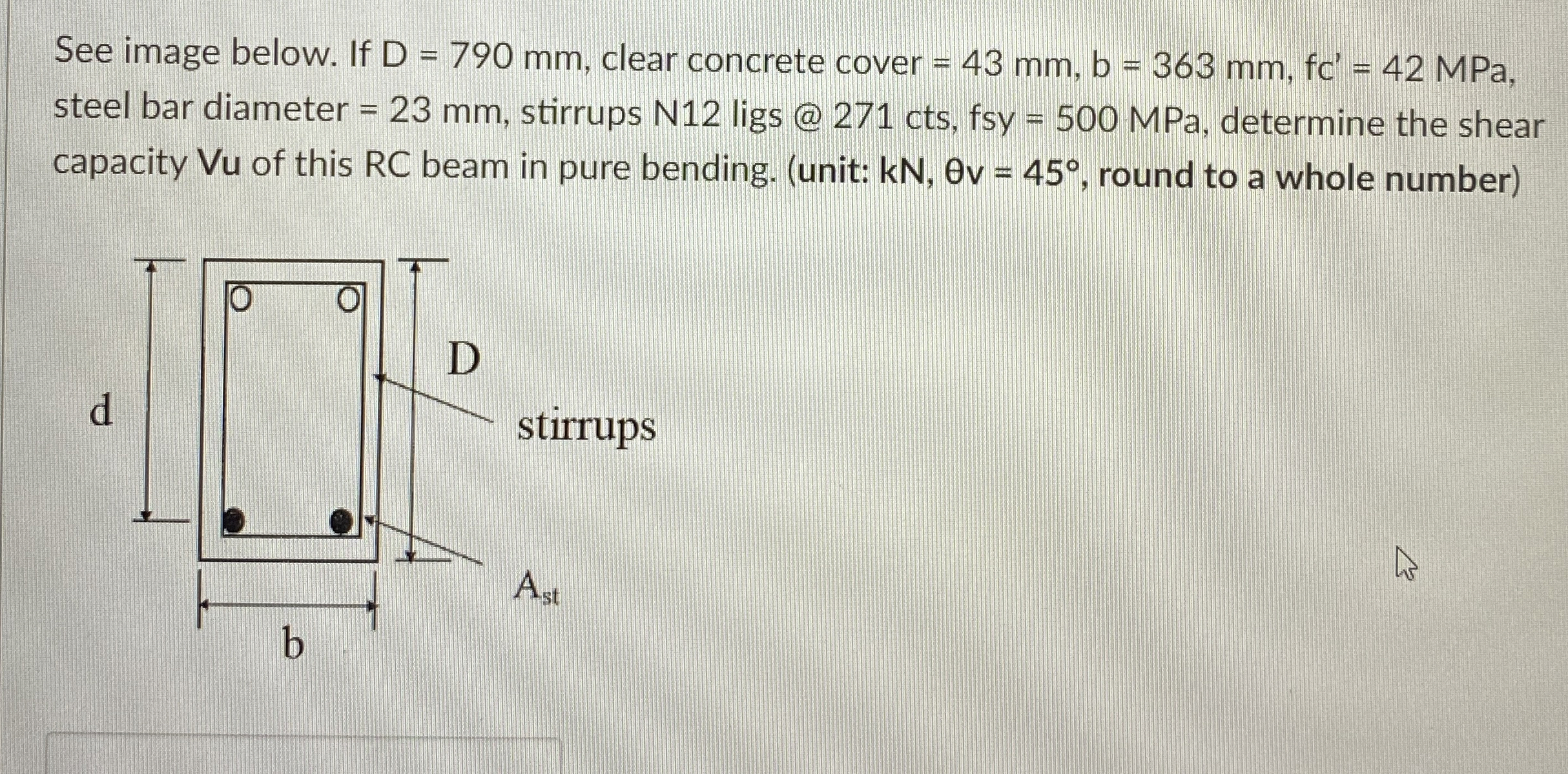 See image below. If D = 7 9 0 m m , clear