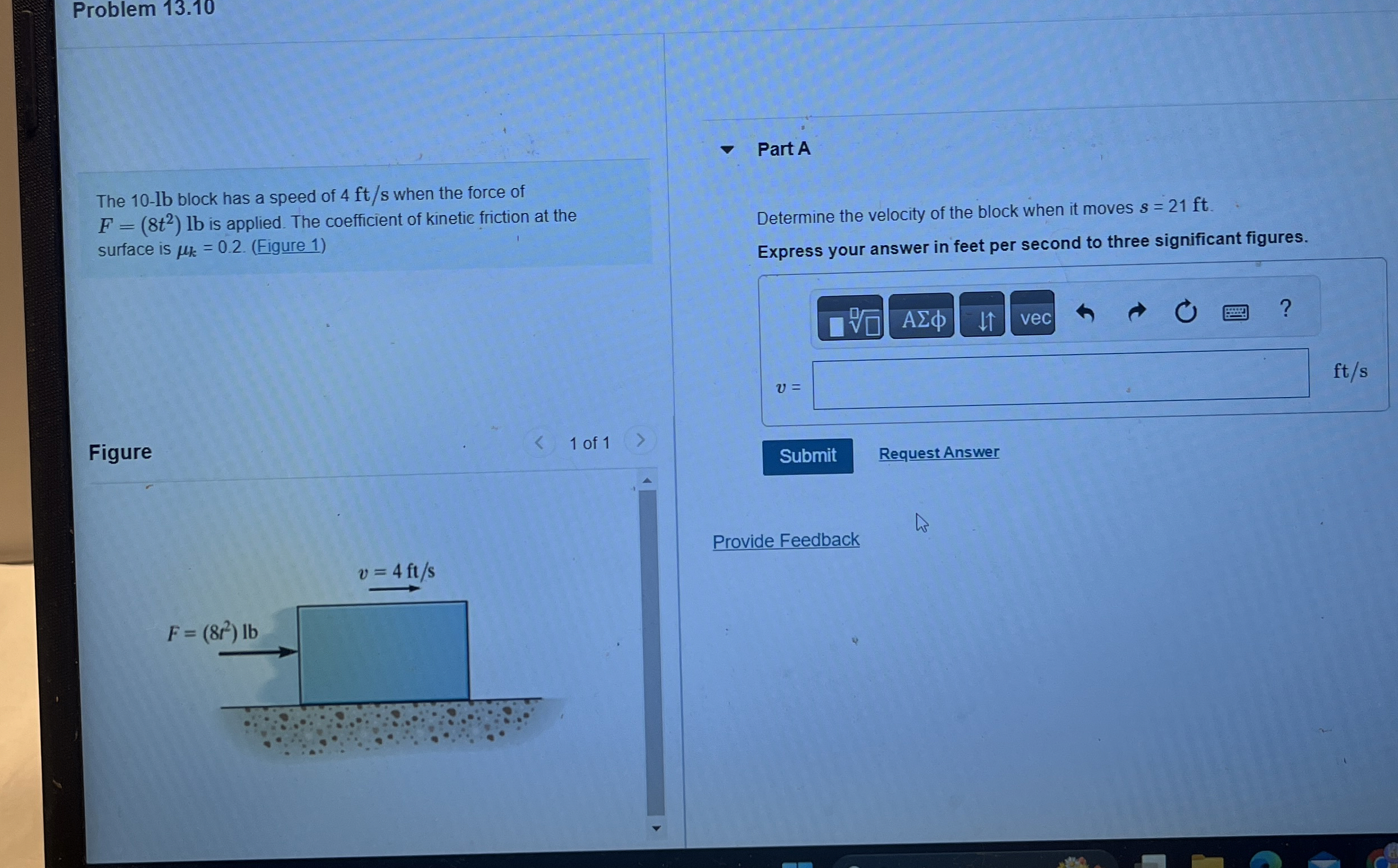 Problem 1 3 . 1 0 The 1 0 - lb block has a speed
