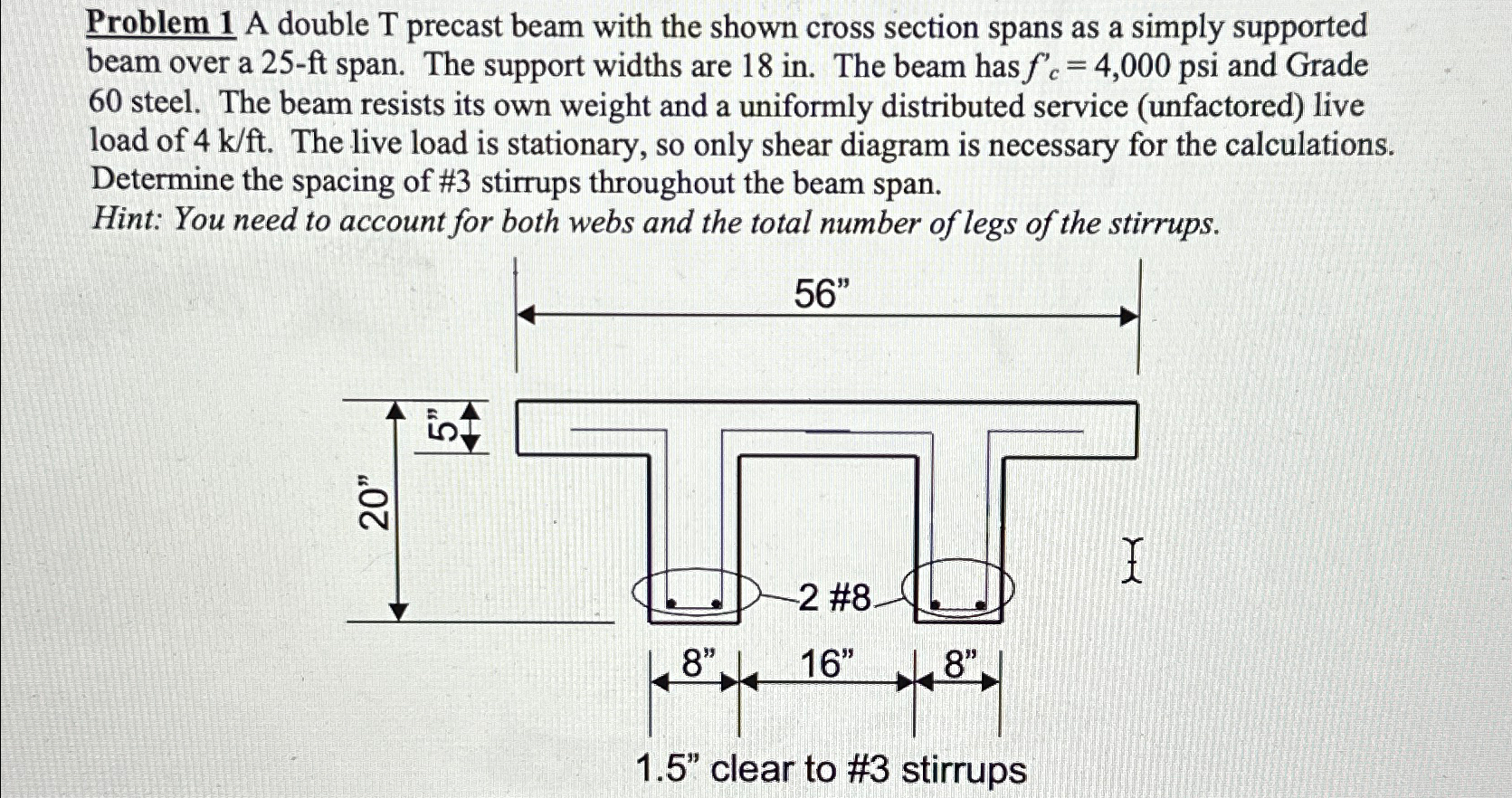 Problem 1 A double T precast beam with the shown