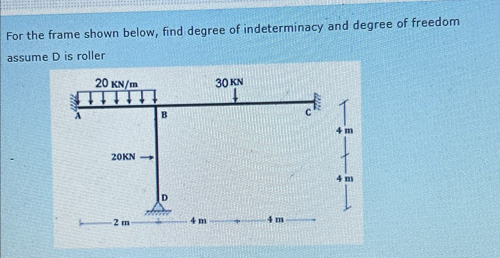 For the frame shown below, find degree of