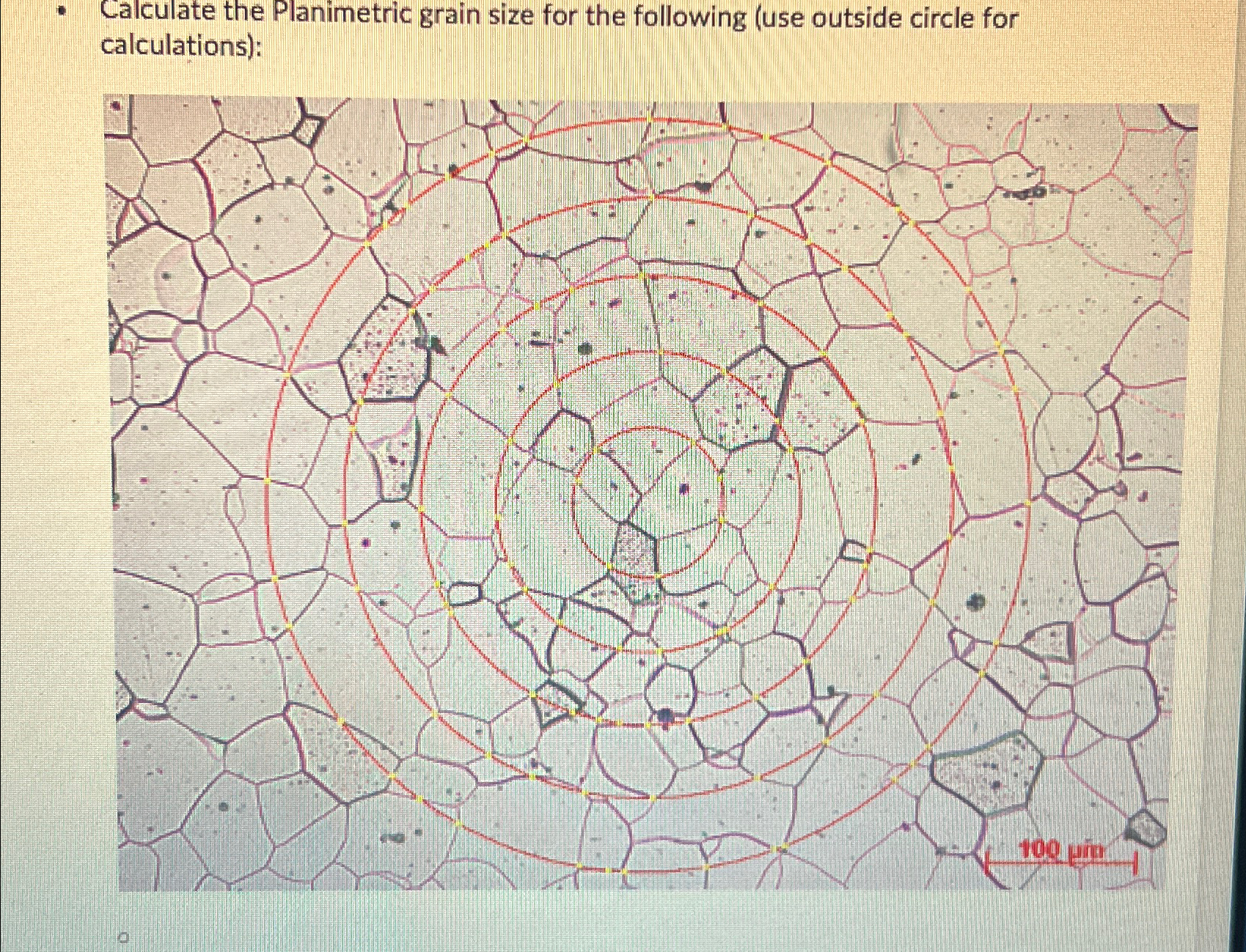 Calculate the Planimetric grain size for the