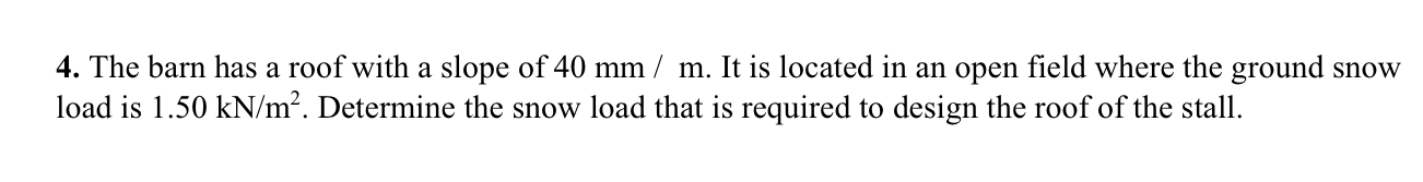 The barn has a roof with a slope of 4 0 m m m .