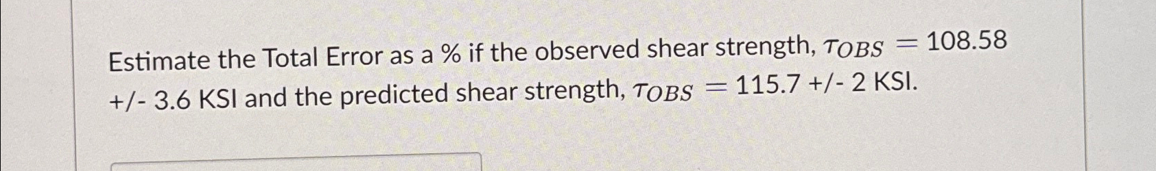 Estimate the Total Error as a % if the observed
