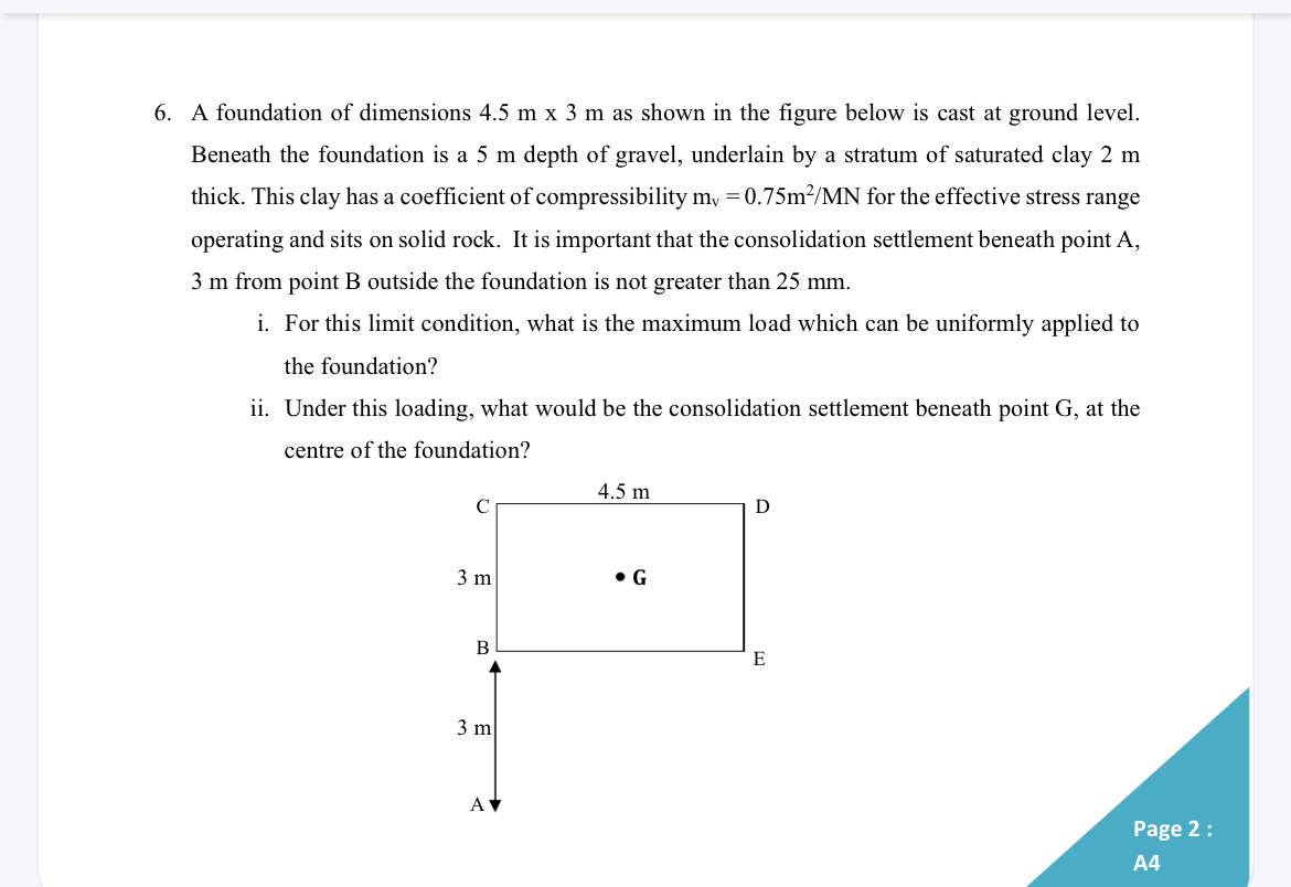 A foundation of dimensions 4 . 5 m 3 m as shown