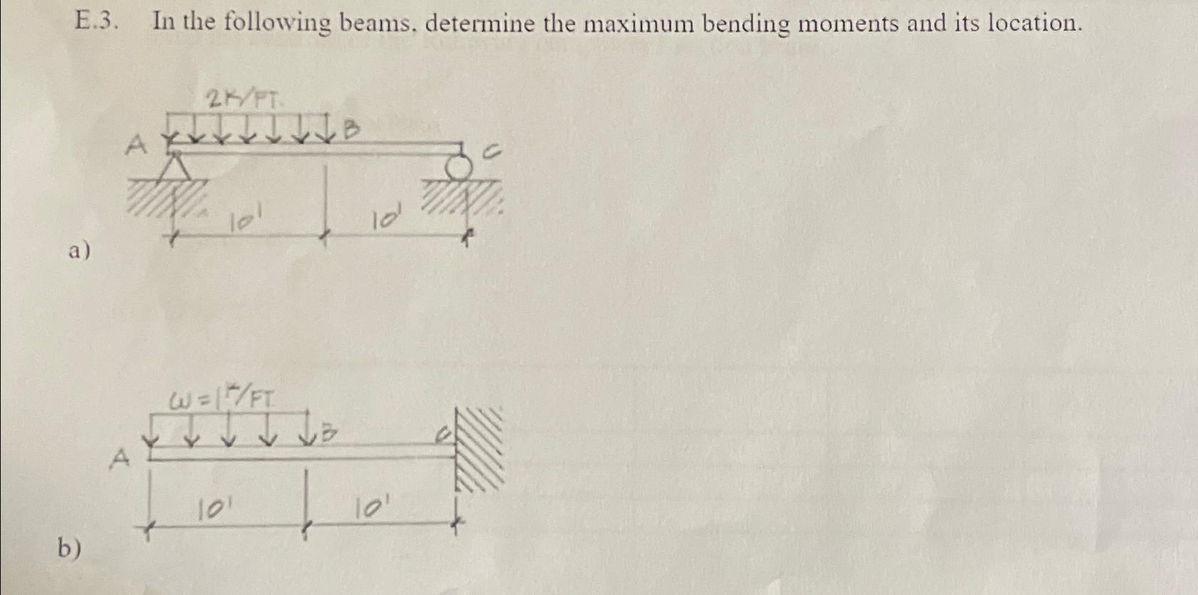 E . 3 . In the following beams, determine the