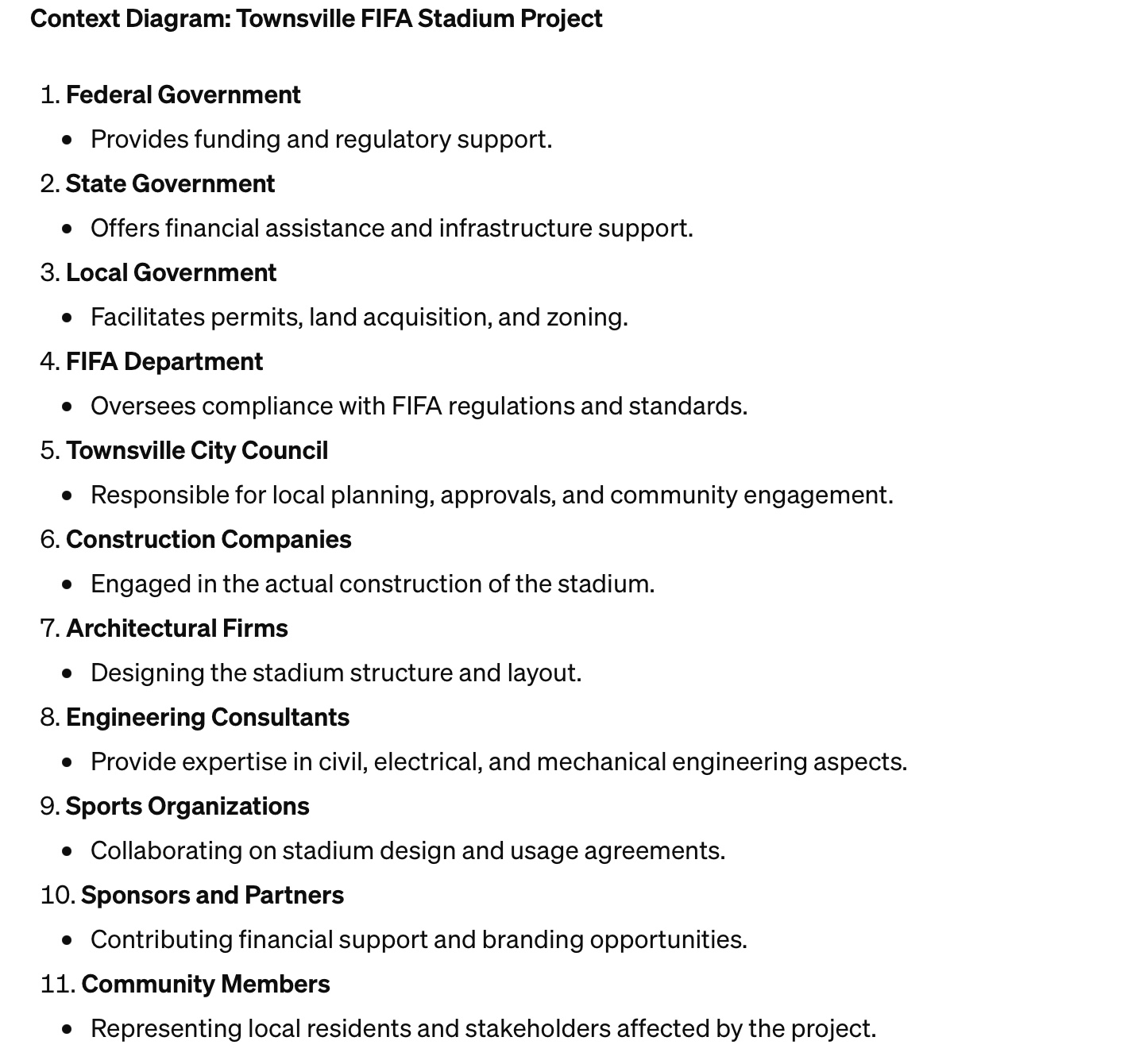 Draw a context diagram with the stadium project