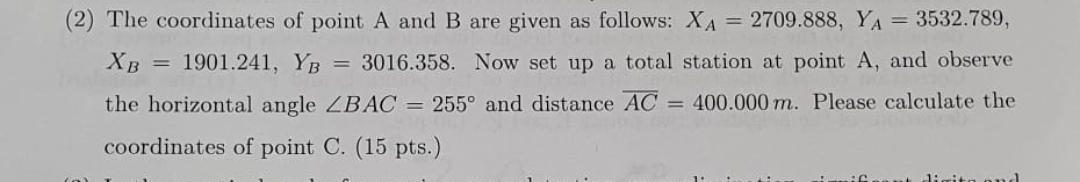 Suveying class ( 2 ) The coordinates of point A