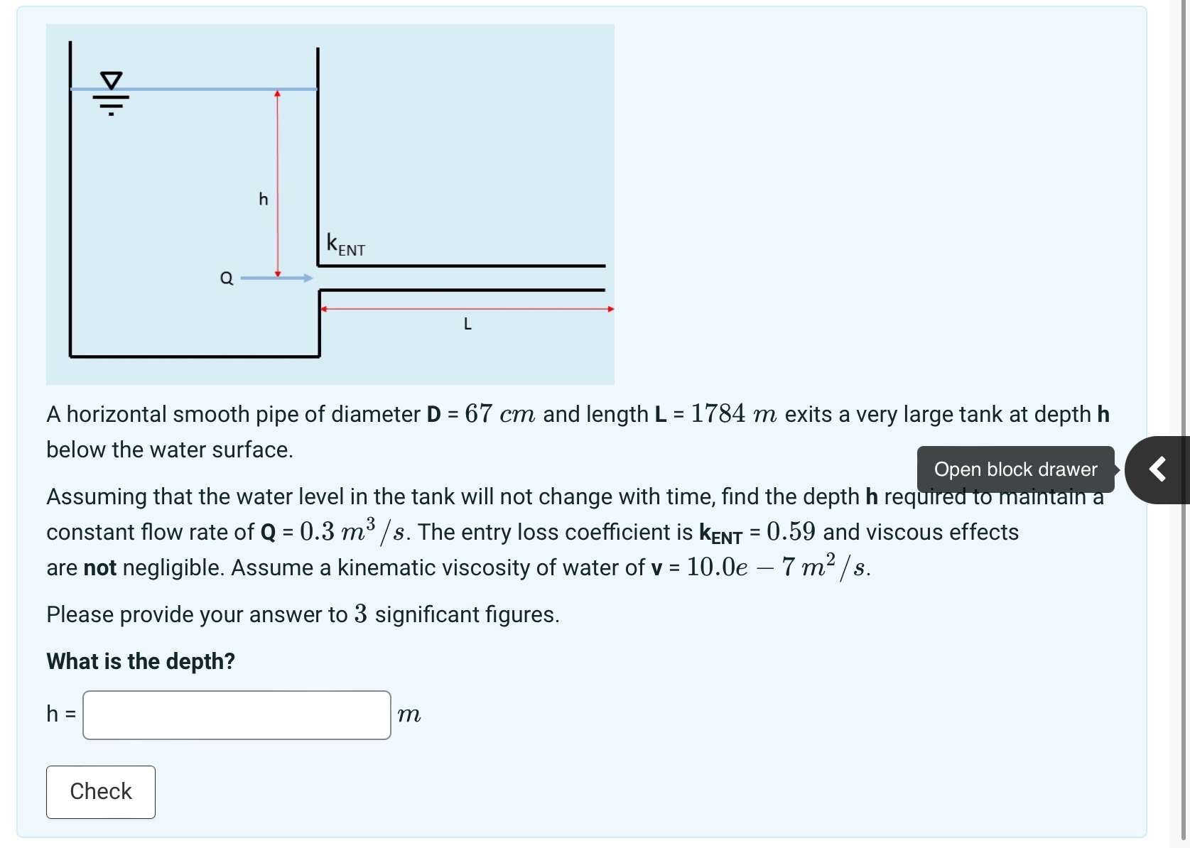 A horizontal smooth pipe of diameter D = 6 7 c m
