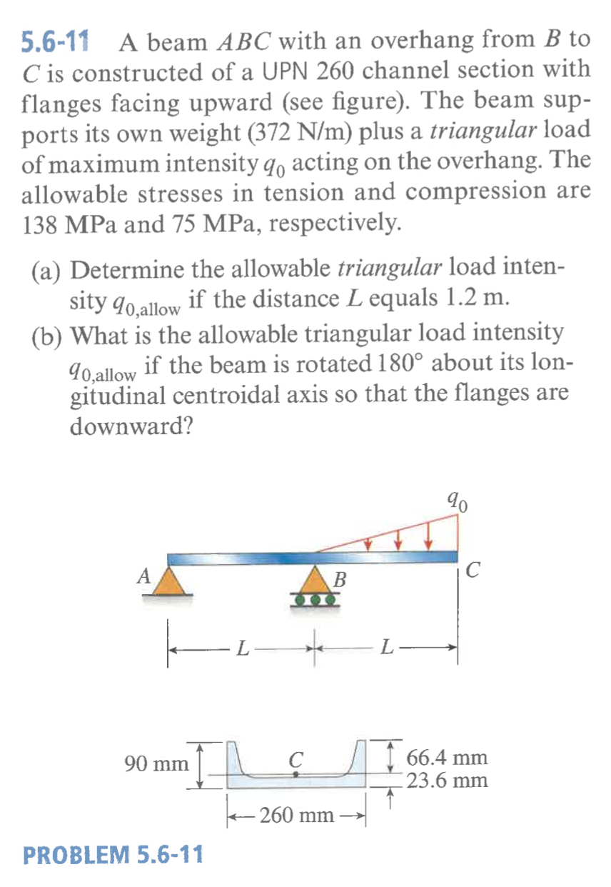 5 . 6 - 1 1 A beam ABC with an overhang from B to