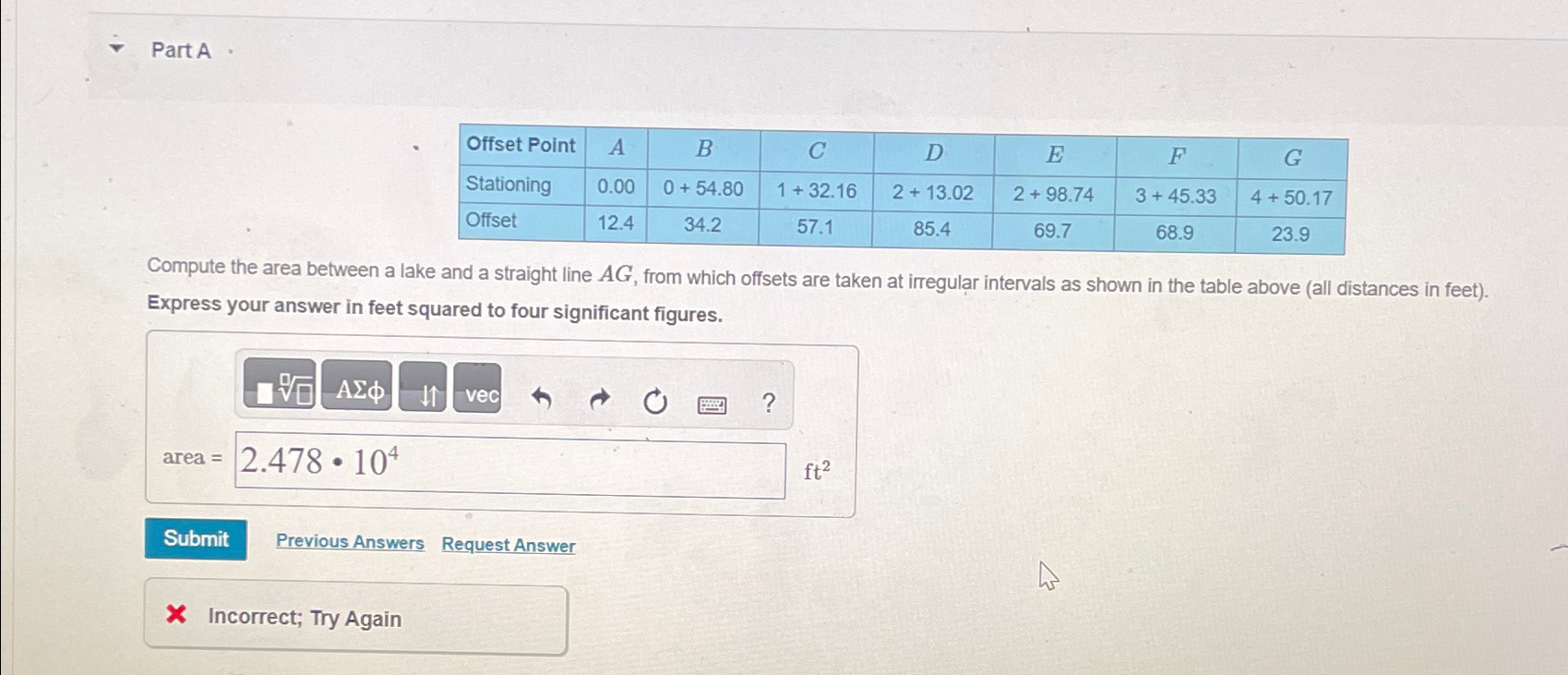 Part A \ table [ [ Offset Point, A , B , C , D ,
