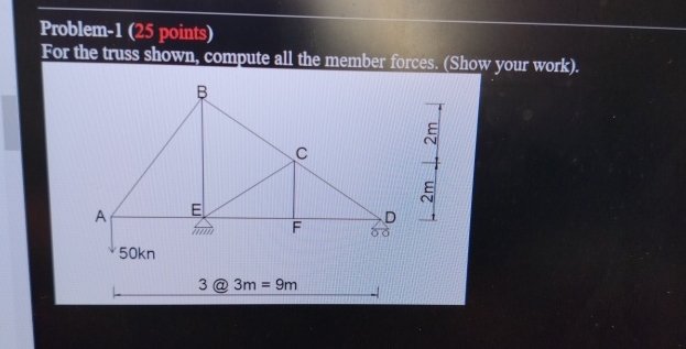 Problem - 1 ( 2 5 points ) For the truss shown,
