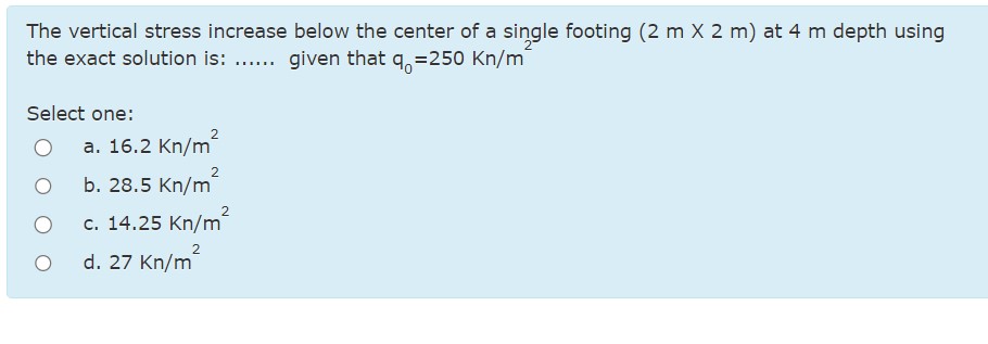 The vertical stress increase below the center of