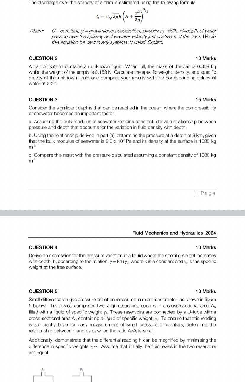 The discharge over the spillway of a dam is