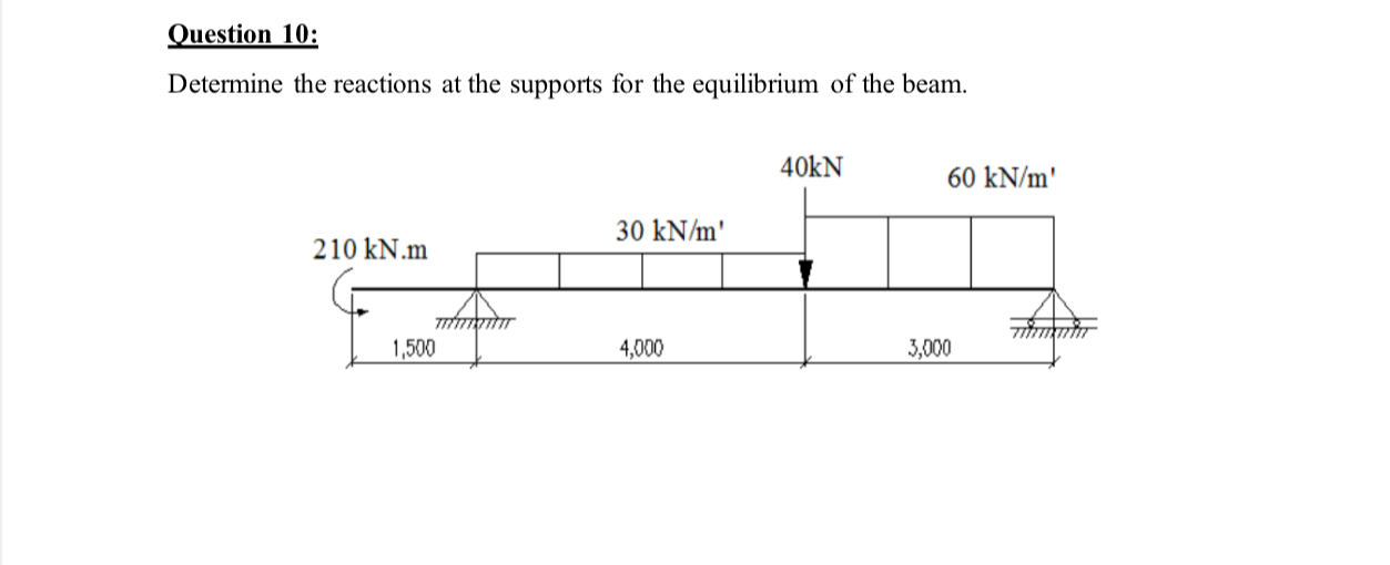 Question 1 0 : Determine the reactions at the