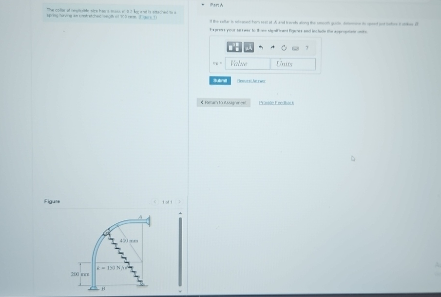 The collar of negligible size has a mass of 0 2 k