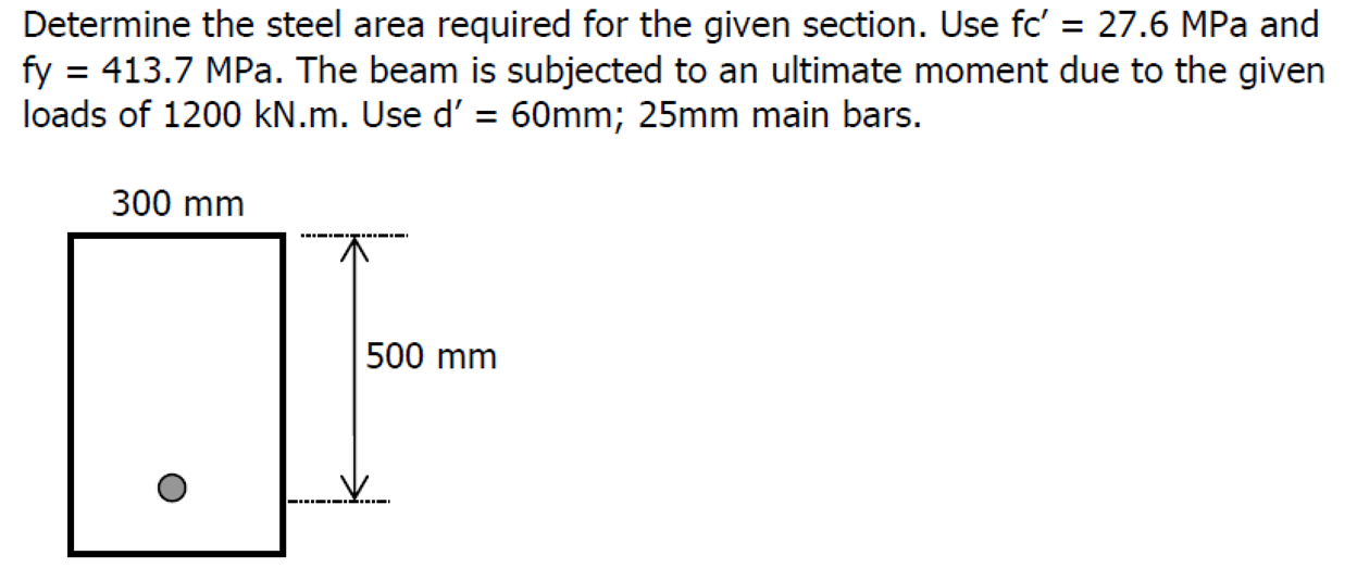 Determine the steel area required for the given