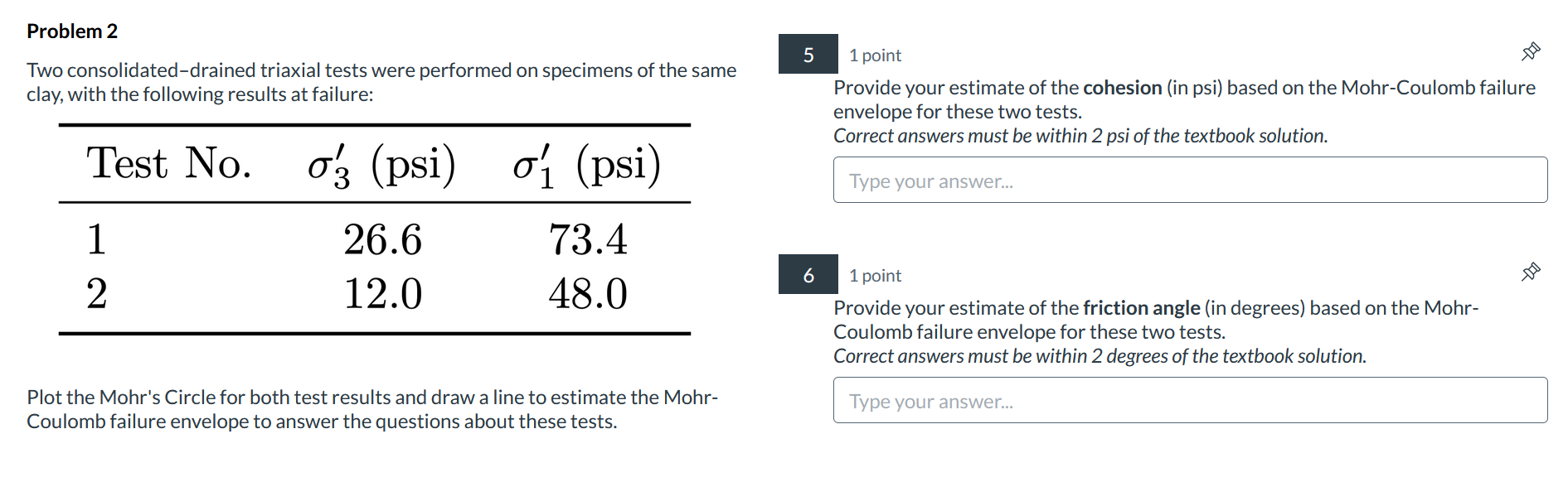 Provide your estimate of the cohesion ( in psi )