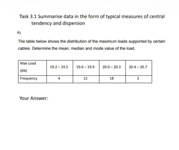 Task 3 . 1 Summarise data in the form of typical