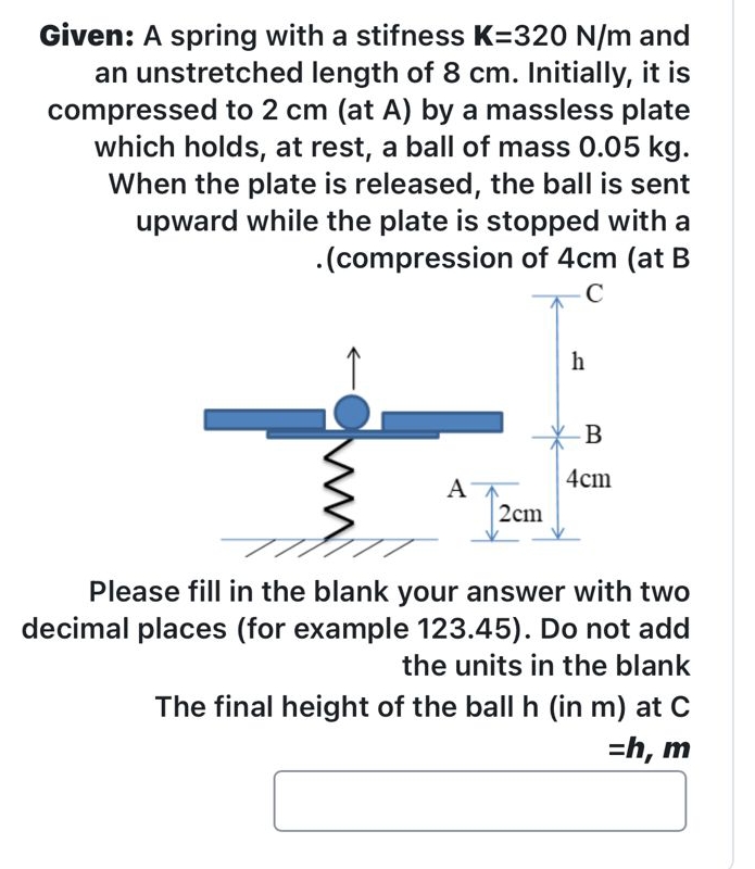 Given: A spring with a stifness K = 3 2 0 N m and