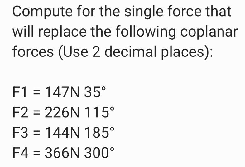 Compute for the single force that will replace