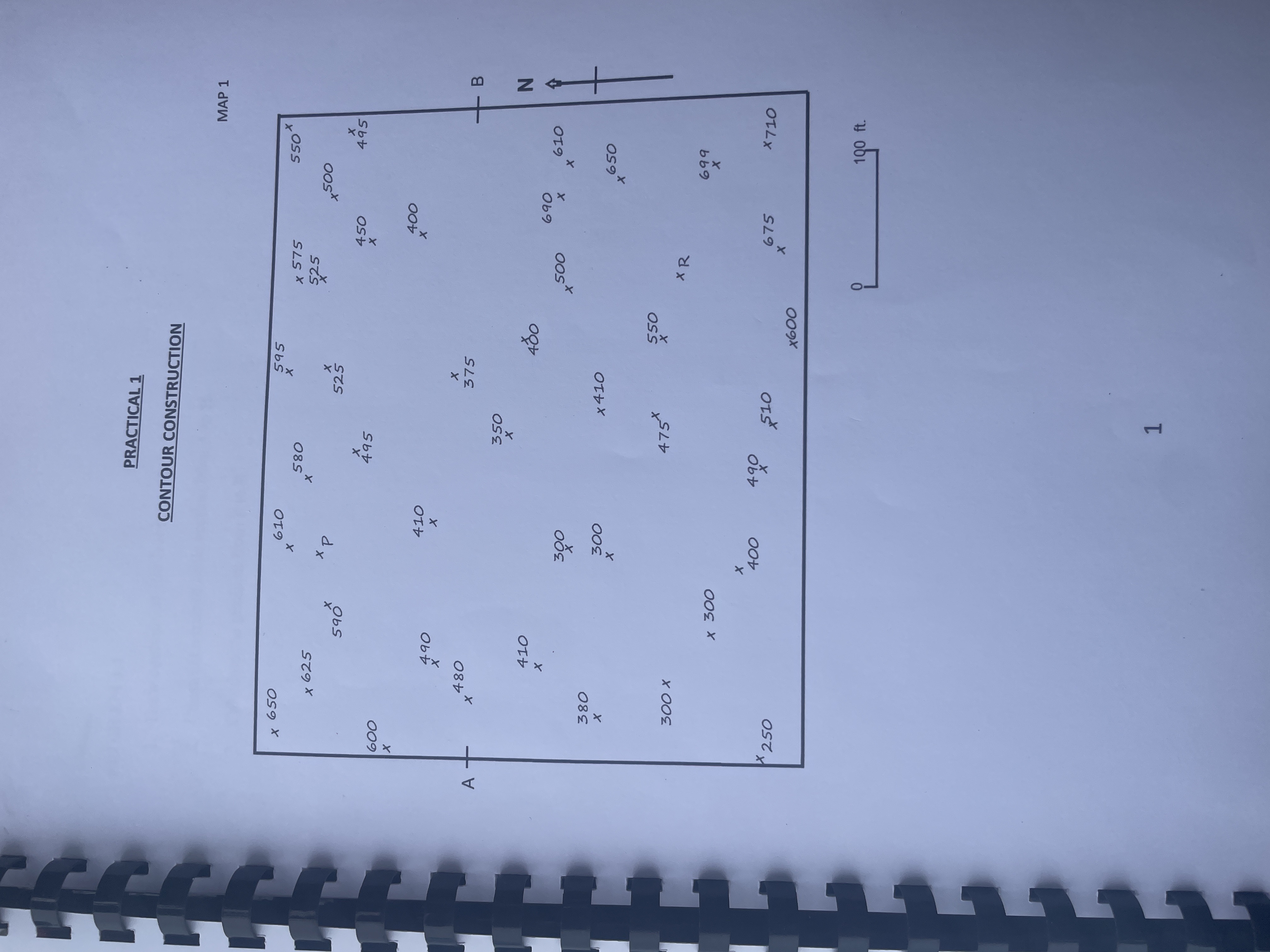 PRACTICAL 1 CONTOUR CONSTRUCTION MAP 1 PROBLEM 1