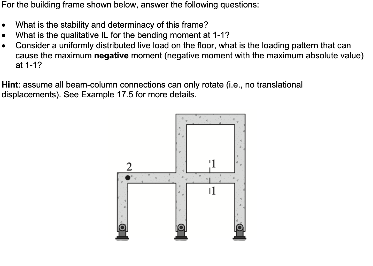 For the building frame shown below, answer the