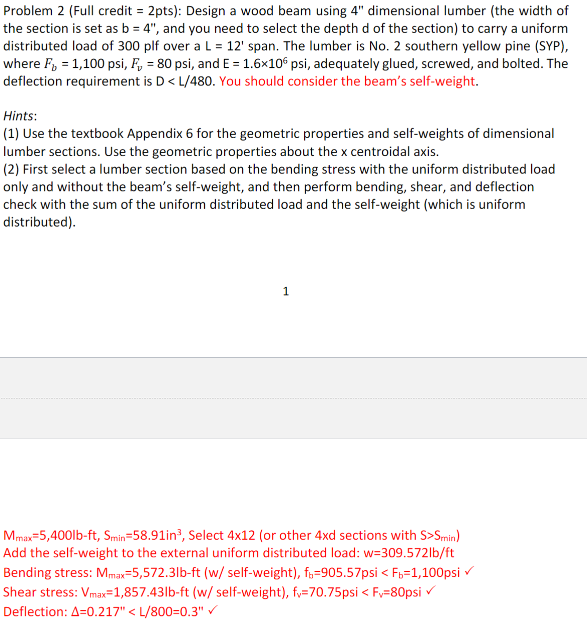 Problem 2 ( Full credit = 2 pts ) : Design a wood