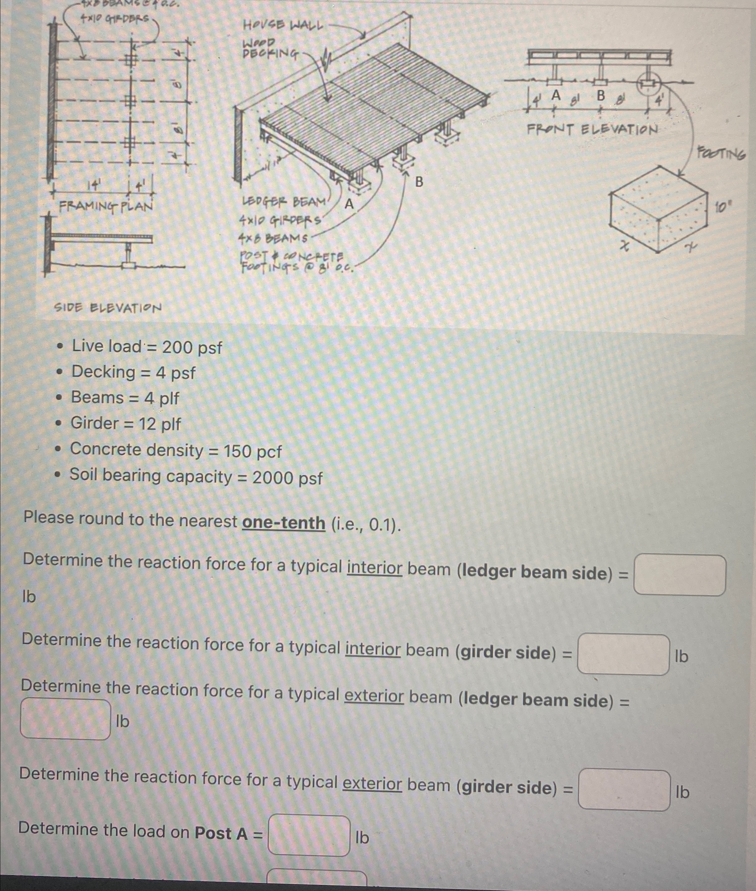 SIDE ELEVATION Live load = 2 0 0 psf Decking = 4