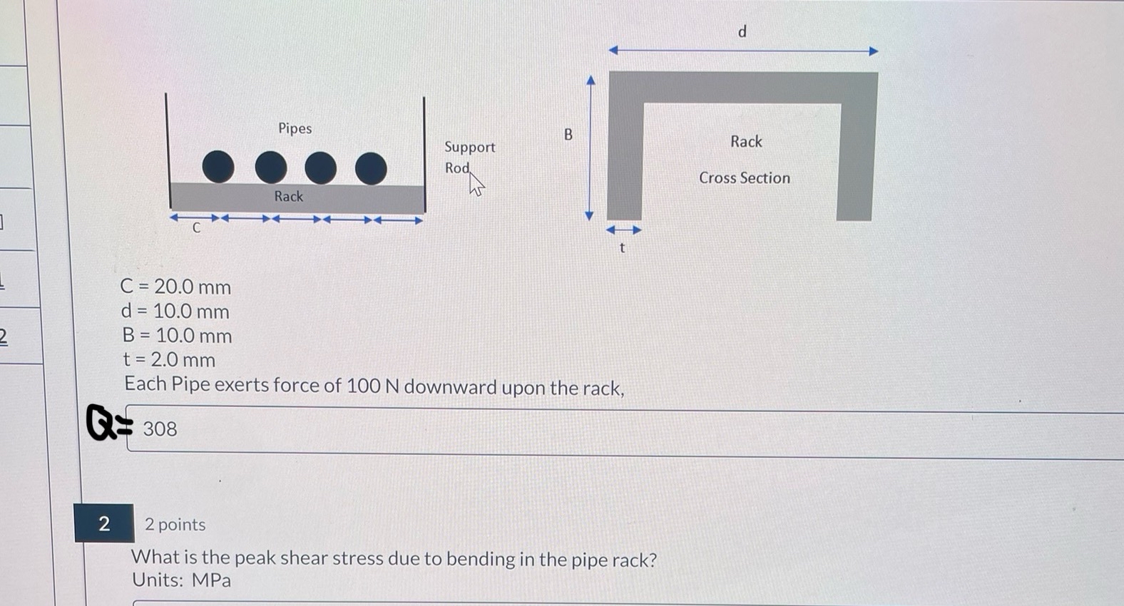 C = 2 0 . 0 m m d = 1 0 . 0 m m B = 1 0 . 0 m m t