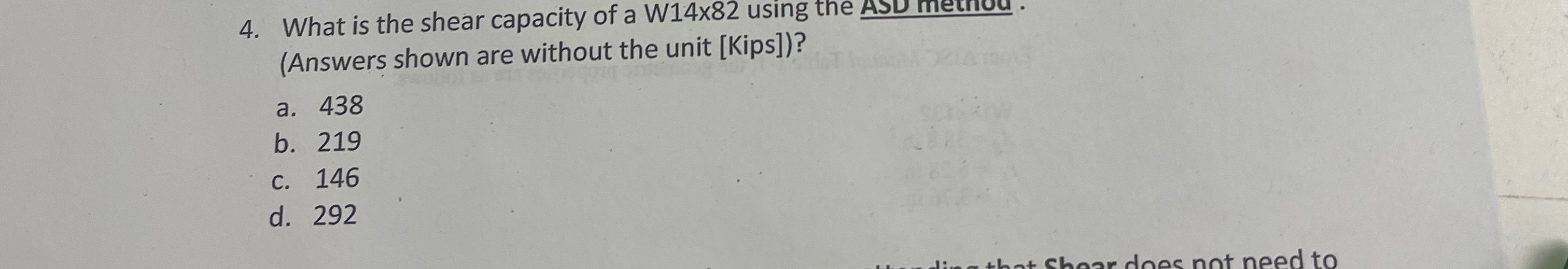 What is the shear capacity of a W 1 4 x 8 2 using
