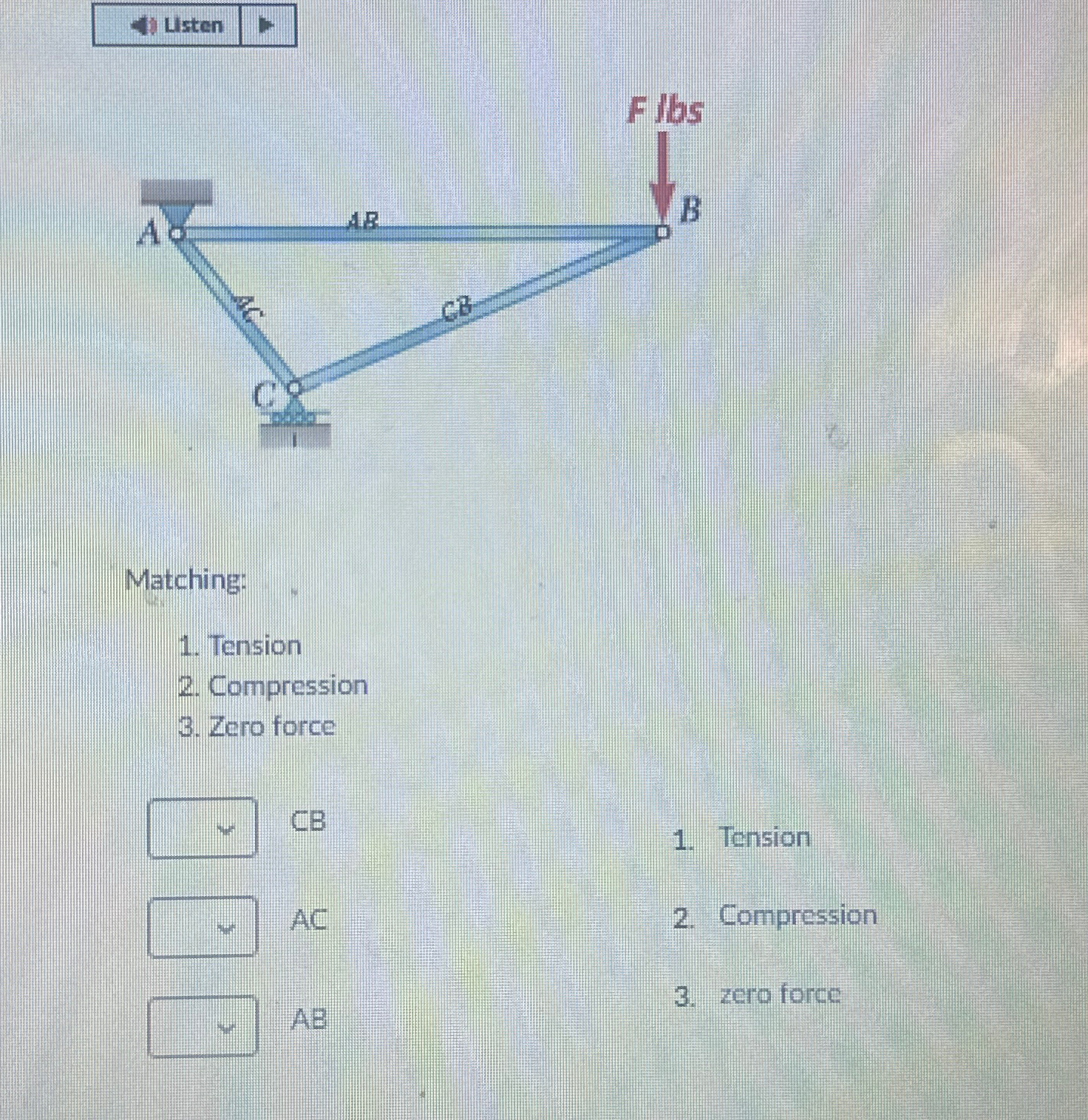 Usten Matching: Tension Compression Zero force CB
