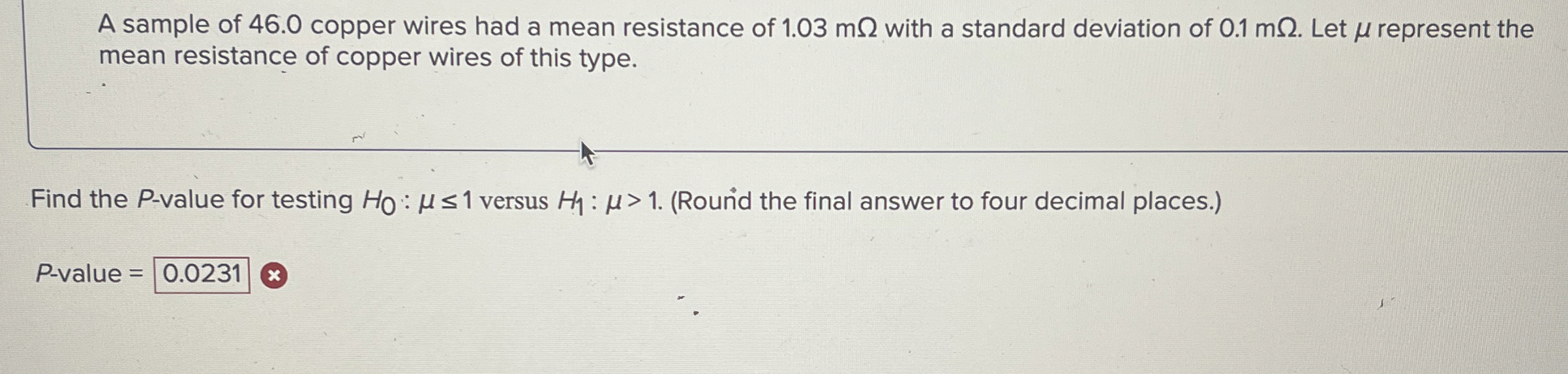 A sample of 4 6 . 0 copper wires had a mean