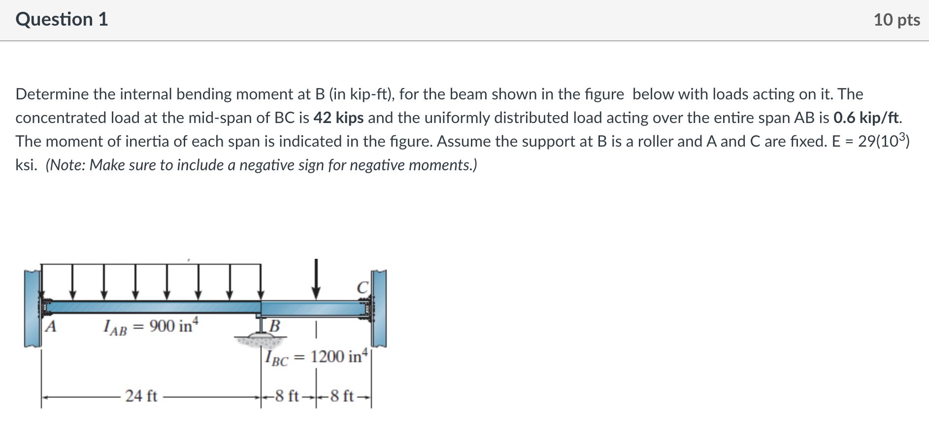 Determine the internal bending moment at B ( in