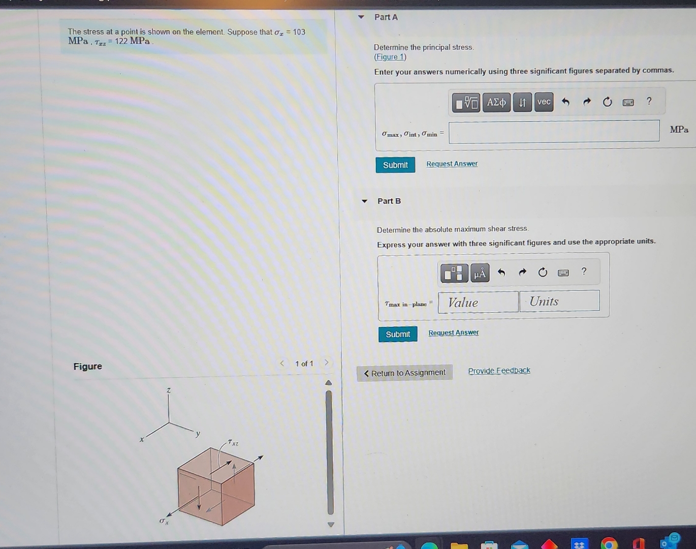 The stress at a point is shown on the element.