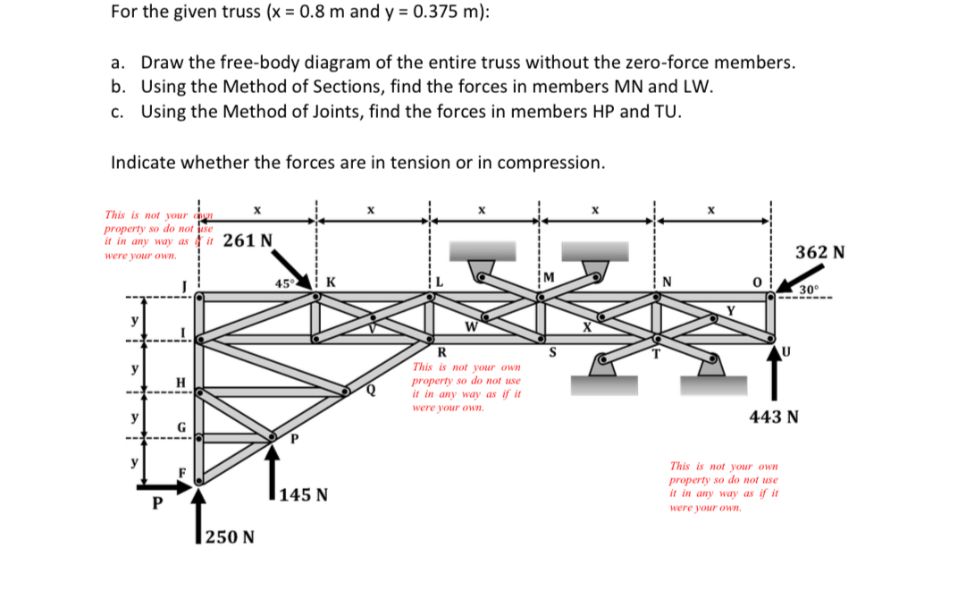 For the given truss x = 0 . 8 m and y = 0 . 3 7 5