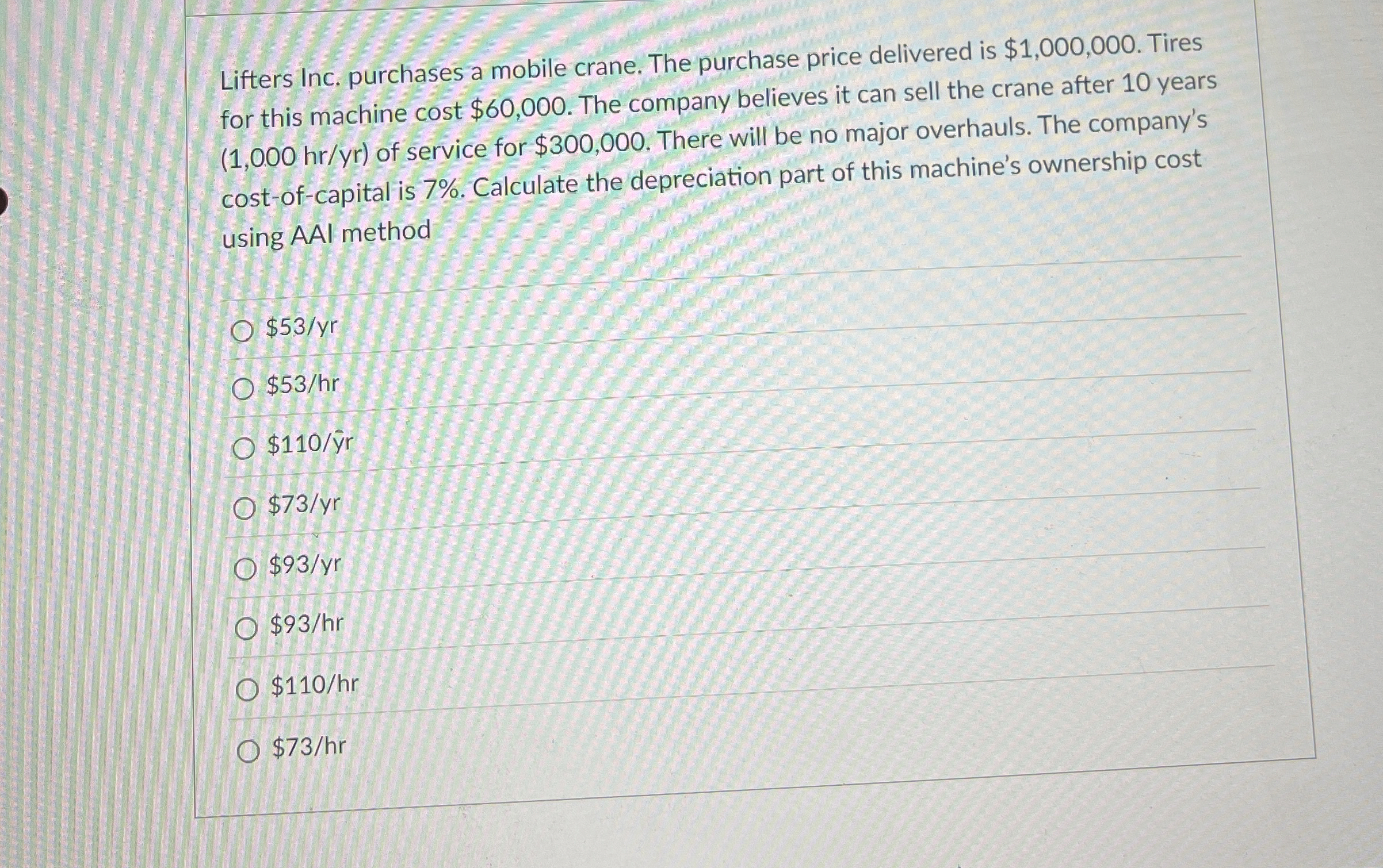 Lifters Inc. purchases a mobile crane. The