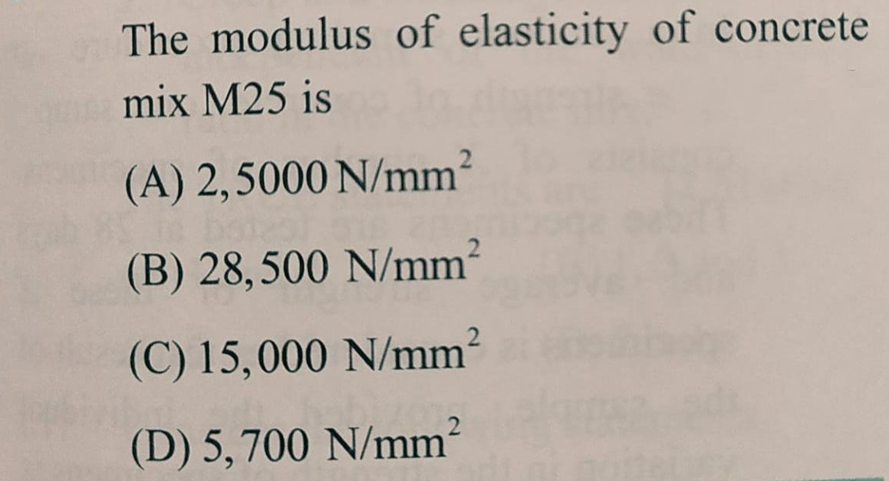 The modulus of elasticity of concrete mix M 2 5