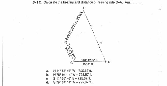 Calculate the bearing and distance of missing