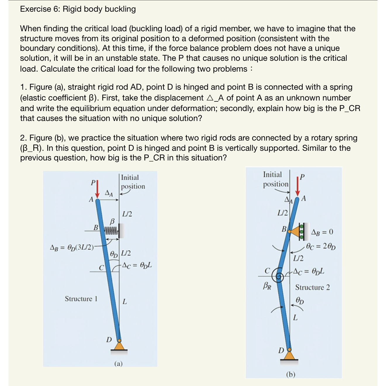 Exercise 6 : Rigid body buckling When finding the
