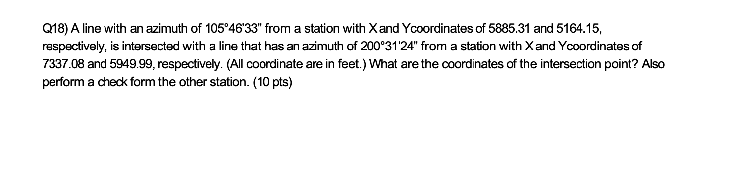 Q 1 8 ) A line with an azimuth of 1 0 5 4 6 ' 3 3