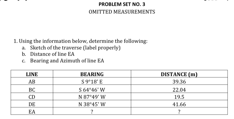 PROBLEM SET NO . 3 OMITTED MEASUREMENTS Using the