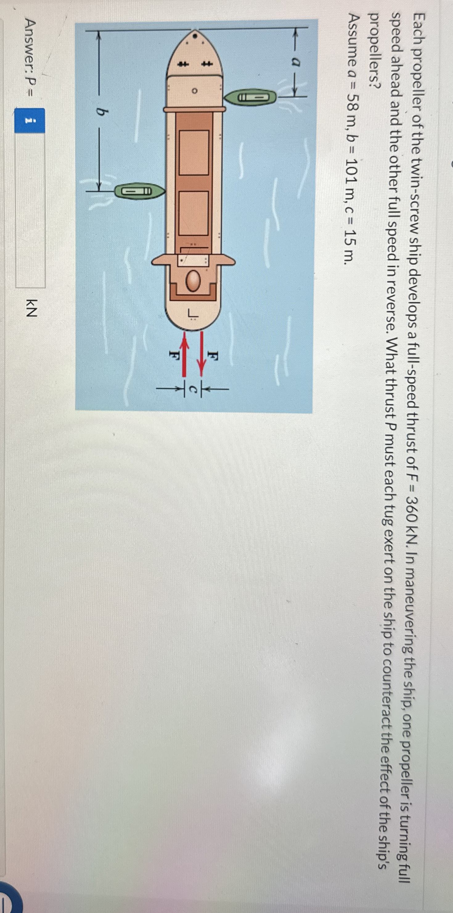 Each propeller of the twin - screw ship develops