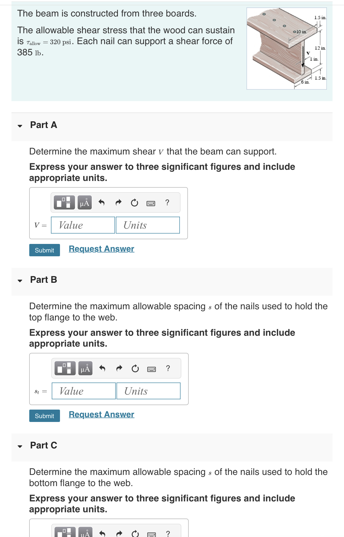 The beam is constructed from three boards. The