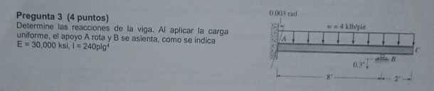 Pregunta 3 ( 4 puntos ) Determine las reacciones