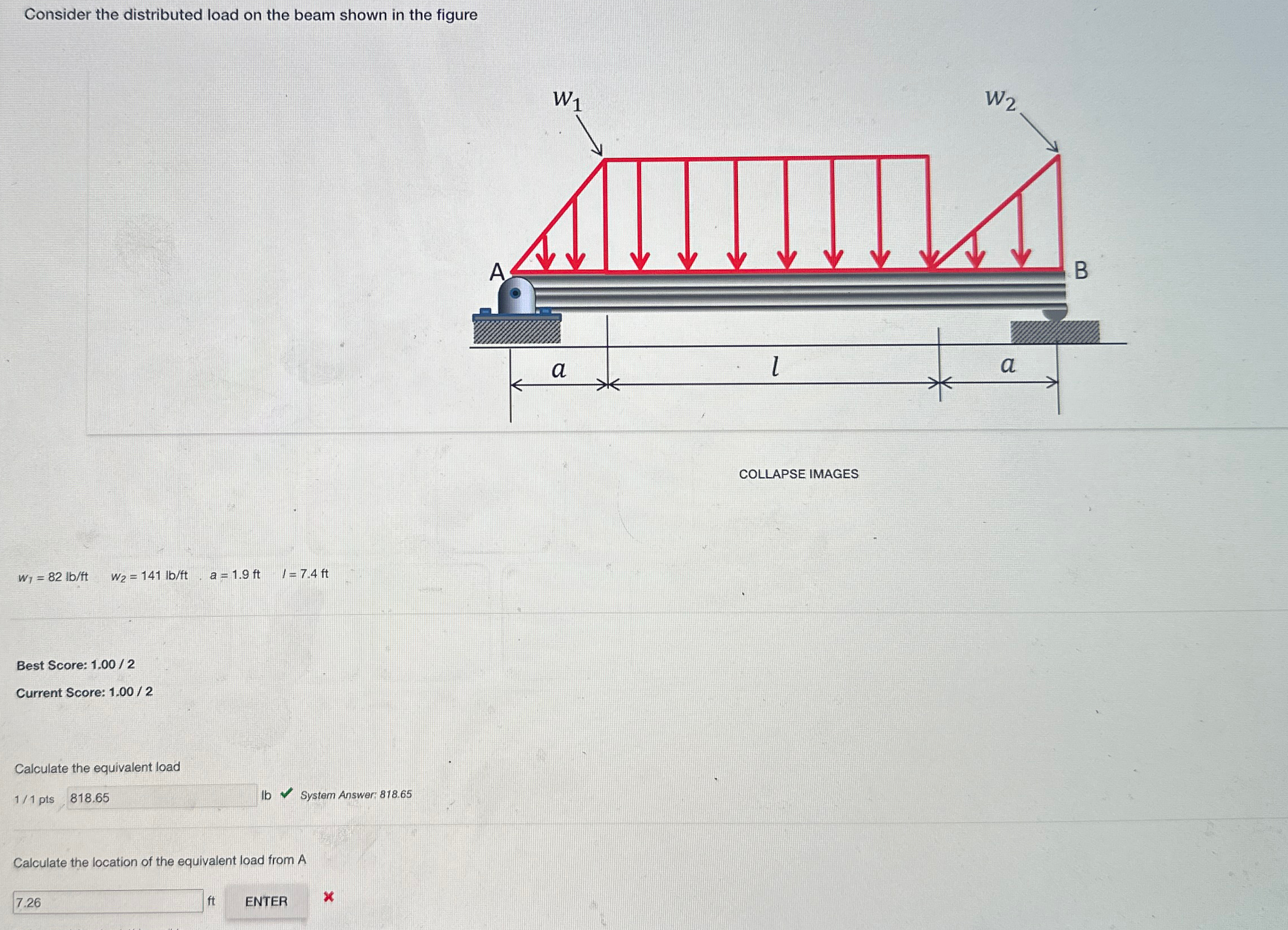 Consider the distributed load on the beam shown