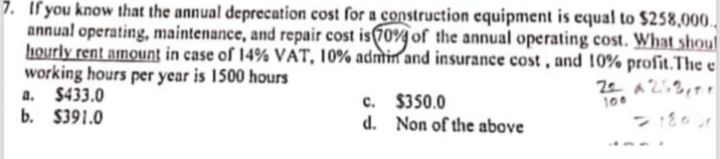 If you know that the annual deprecation cost for