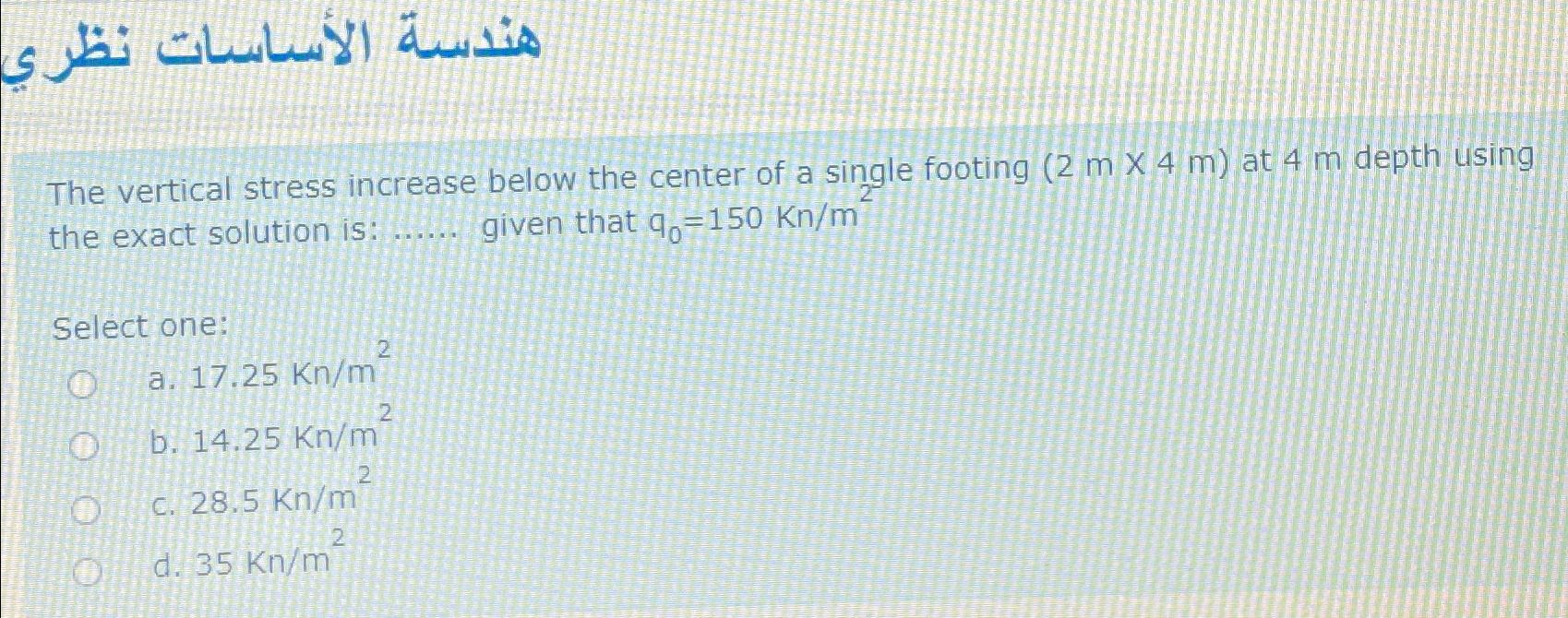 The vertical stress increase below the center of